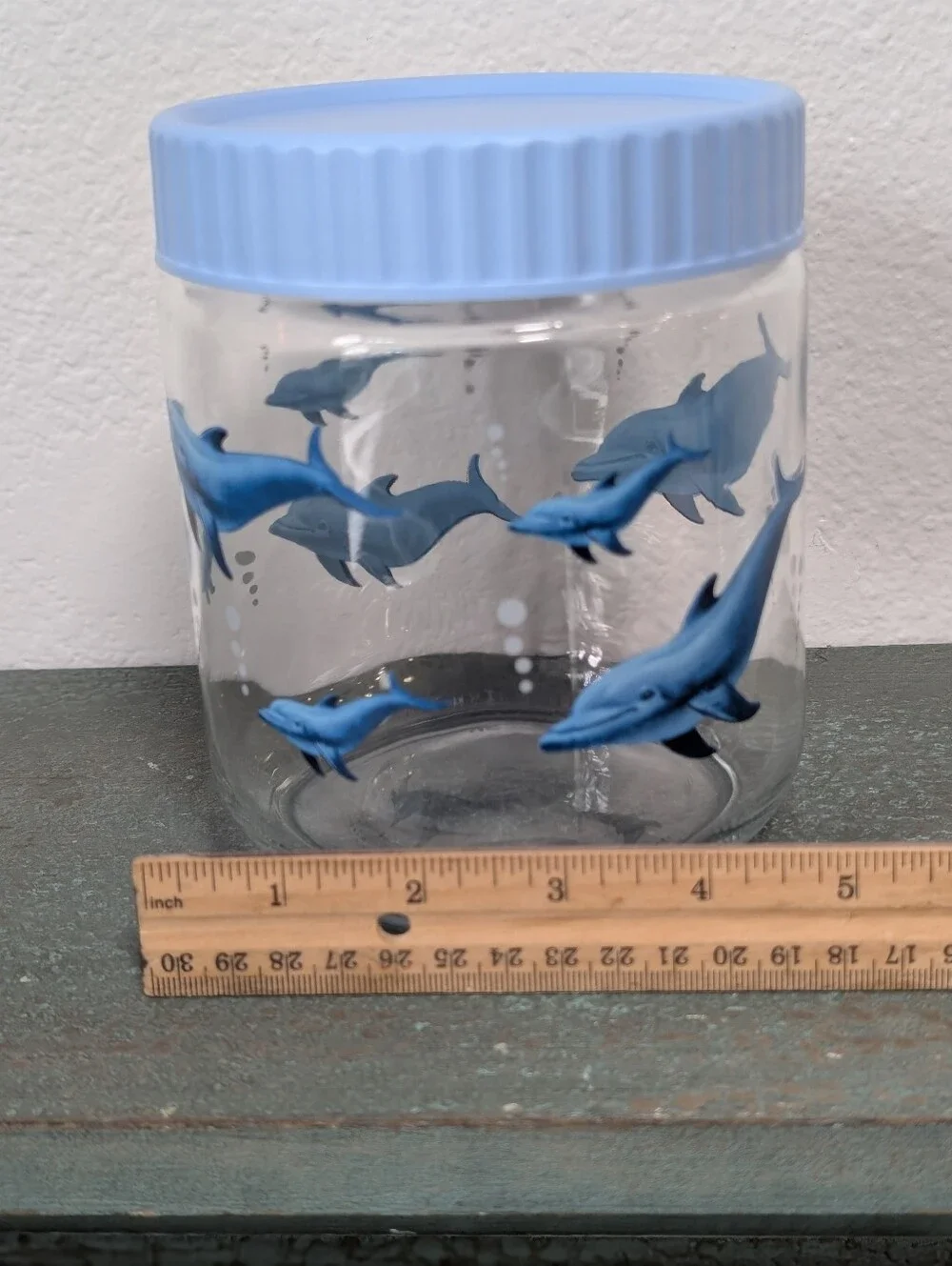 Windsor Blue Dolphins Clear Glass Screw On Lidded Storage Apothecary Candy Jar